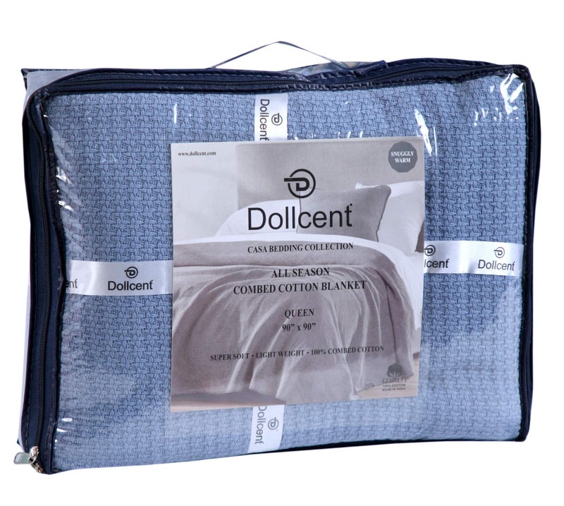 DOLLCENT 100% Cotton California King Size Blanket For Bed, Premium Combed Lightweight Blankets, Washed Breathable Cozy Bed Throw Blanket, Blue Cal King Cotton Blankets For All Season: Blue (102"x108") - Image 4